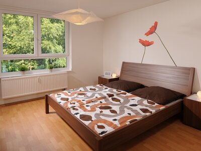 Schlafzimmer in einer Musterwohnung in Erkrath