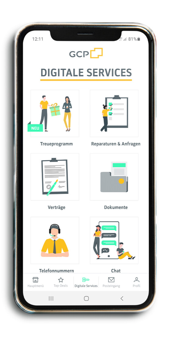 Handy welche die geöffnete Grand City Property App zeigt