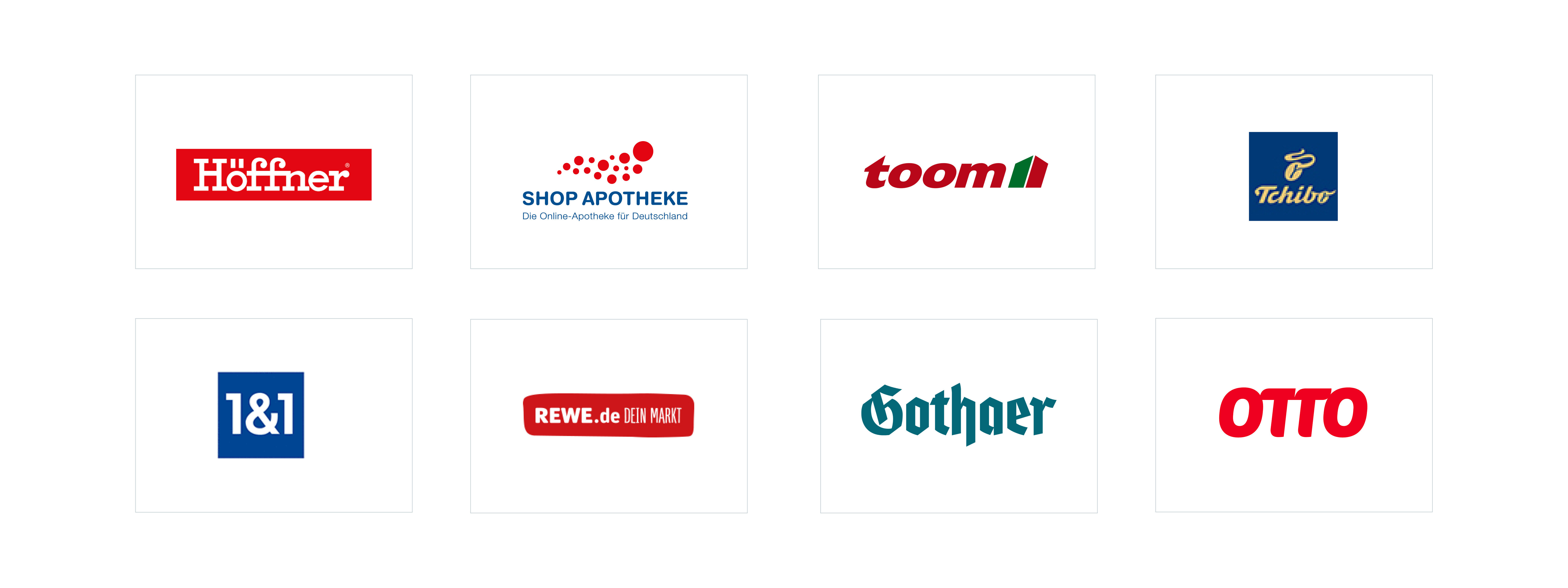 Partnerlogos von Höffner, Shop Apotheke, Tchibo, Toom, REWE, 1&1, Gothaer, Otto