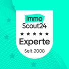 ImmoScout24 Experte Abzeichen mit fünf Sternen und der Angabe Seit 2008
