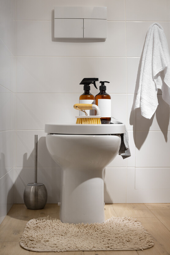 Ansicht einer weißen Toilette in einem Bad