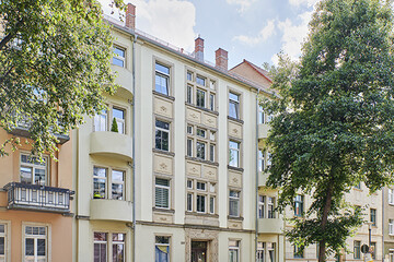 Außenansicht Häuserfassade der Wohnungen in Dresden, Wurzener Straße