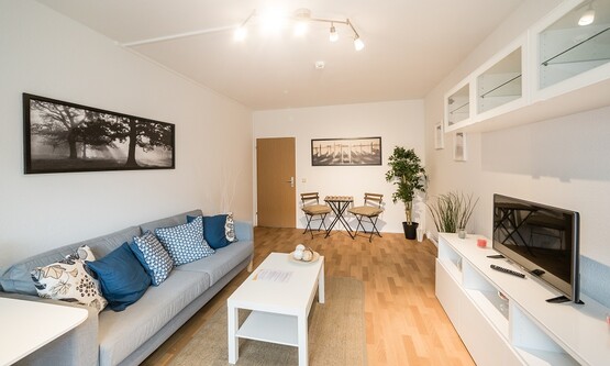 Möbliertes Beispiel-Wohnzimmer einer Wohnung in Recklinghausen